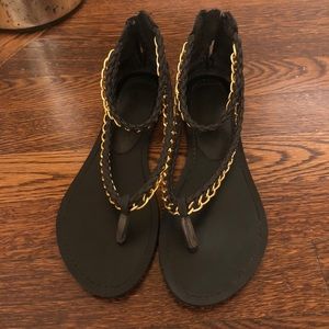 Black and gold sandals
